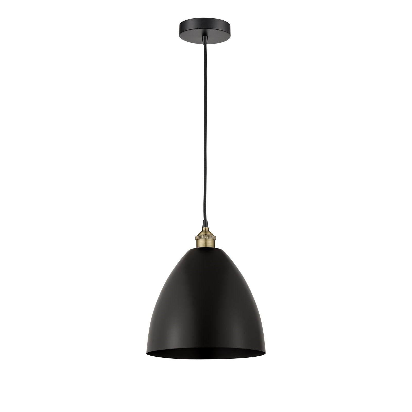 Innovations Bristol 12in 1-Light Mini Pendant | Industrial Black Antique Brass and Matte Black Metal | Kitchen Island & | Model 616-1P-BAB-MBD-12-BK-LED