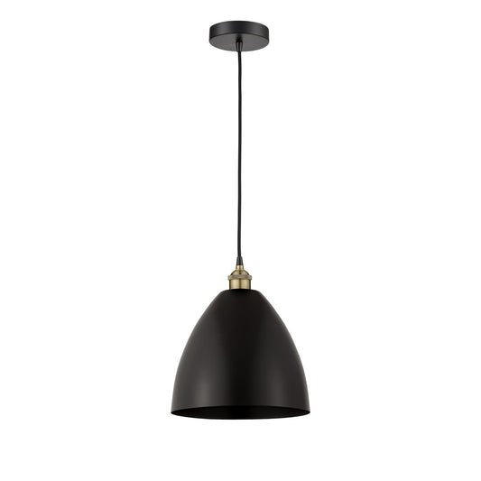 Innovations Bristol 12in 1-Light Mini Pendant | Industrial Black Antique Brass and Matte Black Metal | Kitchen Island & | Model 616-1P-BAB-MBD-12-BK-LED