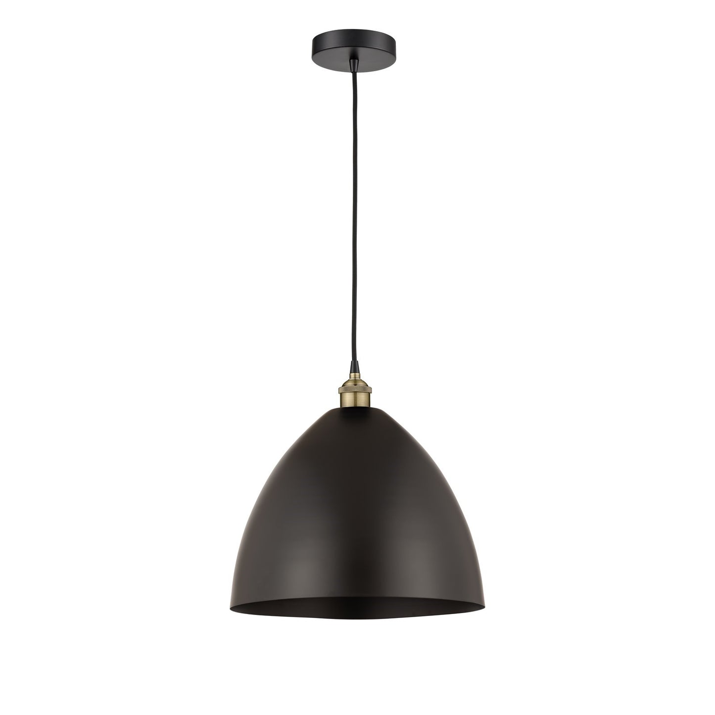 Innovations Bristol 16in 1-Light Mini Pendant | Industrial Black Antique Brass and Matte Black Metal Shade | Kitchen Island & | Model 616-1P-BAB-MBD-16-BK