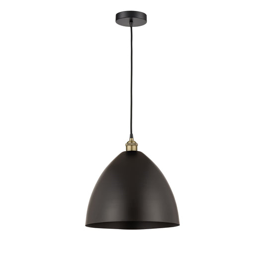 Innovations Bristol 16in 1-Light Mini Pendant | Industrial Black Antique Brass and Matte Black Metal Shade | Kitchen Island & | Model 616-1P-BAB-MBD-16-BK