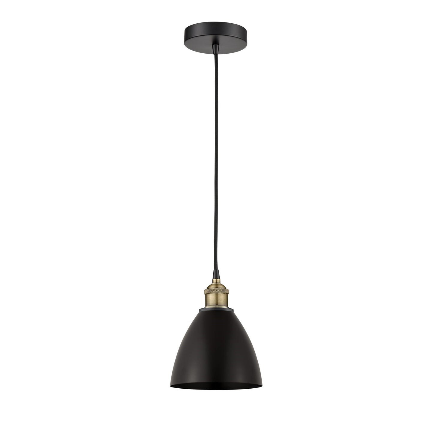 Innovations Bristol 8in 1-Light Mini Pendant | Industrial Black Antique Brass and Matte Black Metal | Kitchen Island & Dining | Model 616-1P-BAB-MBD-75-BK