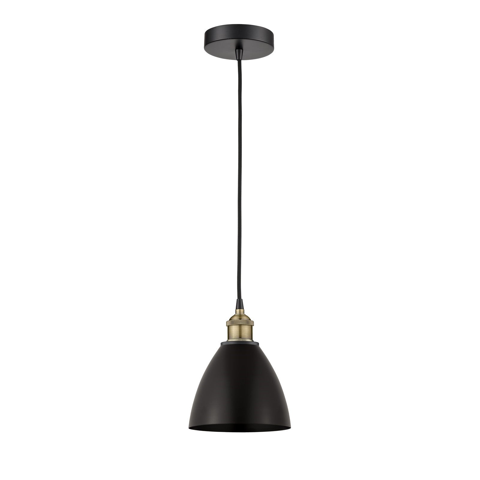 Innovations Bristol 8in 1-Light Mini Pendant | Industrial Black Antique Brass and Matte Black Metal | Kitchen Island & Dining | Model 616-1P-BAB-MBD-75-BK