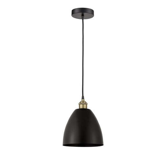 Innovations Bristol 9in 1-Light Mini Pendant | Industrial Black Antique Brass and Matte Black Metal | Kitchen Island & | Model 616-1P-BAB-MBD-9-BK-LED