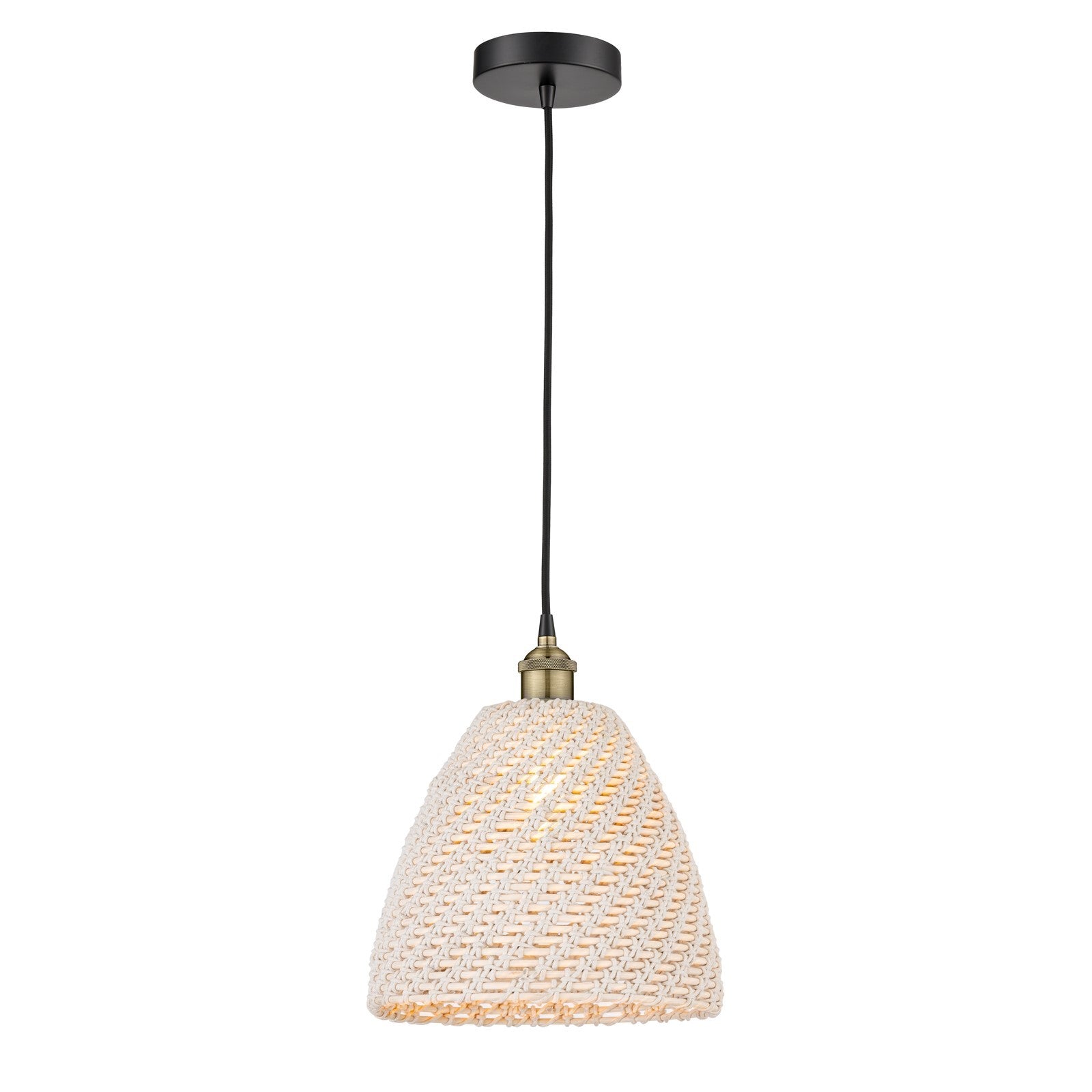 Innovations Bristol Natural 12in 1-Light Mini Pendant | Farmhouse Black Antique Brass Steel and Natural Fiber Dome Shade | Model 616-1P-BAB-NBD-12-NAT