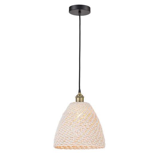 Innovations Bristol Natural 12in 1-Light Mini Pendant | Farmhouse Black Antique Brass Steel and Natural Fiber Dome Shade | Model 616-1P-BAB-NBD-12-NAT