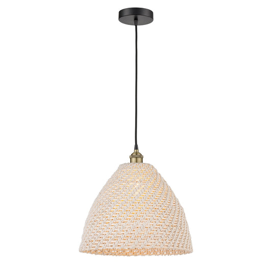 Innovations Bristol Natural 16in 1-Light Mini Pendant | Farmhouse Black Antique Brass Steel and Natural Fiber Dome Shade | Model 616-1P-BAB-NBD-16-NAT