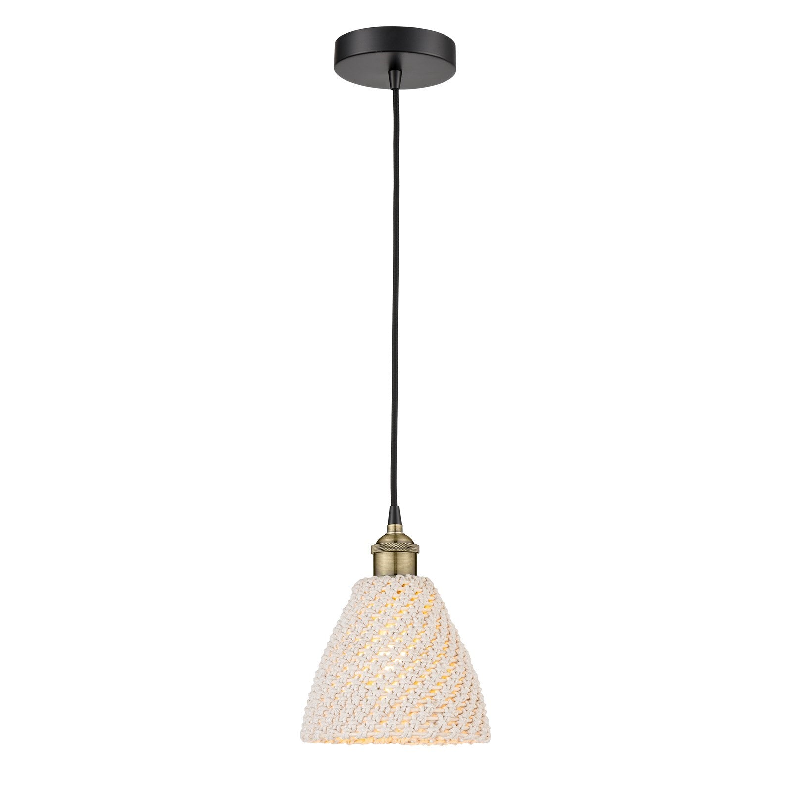 Innovations Bristol Natural 7.5in 1-Light Mini Pendant | Farmhouse Black Antique Brass Steel and Natural Fiber Dome Shade | Model 616-1P-BAB-NBD-75-NAT