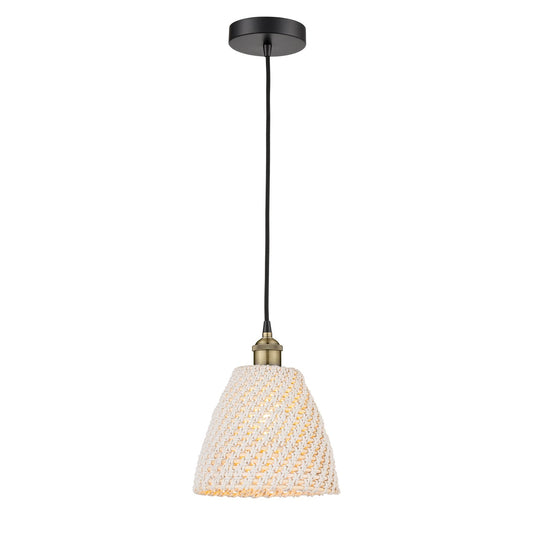 Innovations Bristol Natural 9in 1-Light Mini Pendant | Farmhouse Black Antique Brass and Natural Fiber Dome Shade | Kitchen | Model 616-1P-BAB-NBD-9-NAT