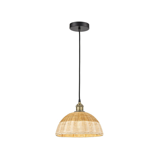 Innovations Natural Ballston Dome 12in 1-Light Mini Pendant | Farmhouse Black Antique Brass and Natural Fiber | Kitchen | Model 616-1P-BAB-NBD2-12-NAT
