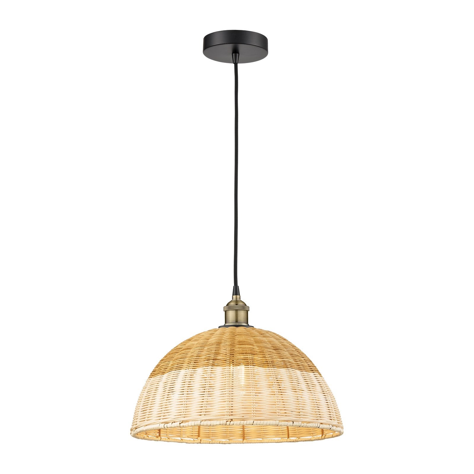 Innovations Natural Ballston Dome 16in 1-Light Mini Pendant | Farmhouse Black Antique Brass and Natural Fiber Dome Shade | Model 616-1P-BAB-NBD2-16-NAT