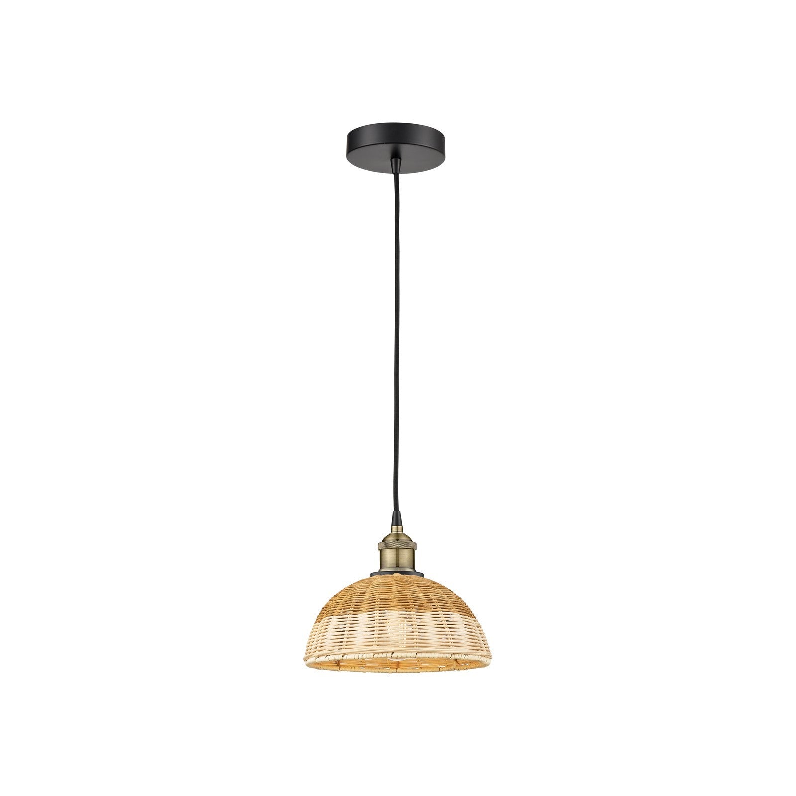 Innovations Natural Ballston Dome 9in 1-Light Mini Pendant | Farmhouse Black Antique Brass Steel and Natural Fiber Dome | Model 616-1P-BAB-NBD2-9-NAT