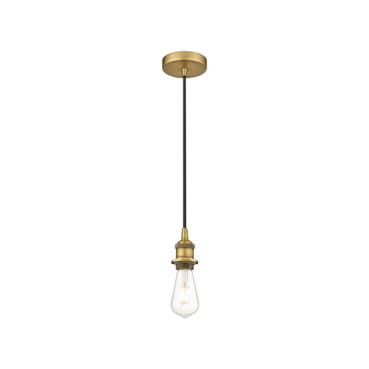 Innovations Lighting Edison 1-Light Mini Pendant | Industrial Brushed Brass Steel and Bare Bulb | Kitchen Island & Dining Room Accent | Model 616-1P-BB