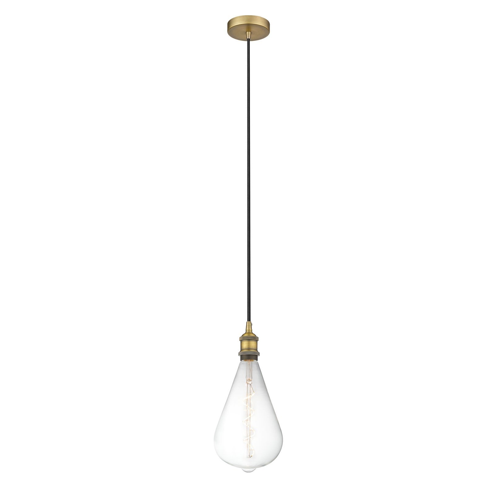 Innovations Edison 6.5in 1-Light Mini Pendant | Industrial Brushed Brass Steel and Bare Bulb | Kitchen Island & Dining Room | Model 616-1P-BB-BB164LED