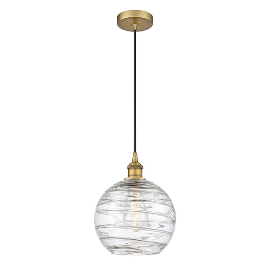 Innovations Athens Deco Swirl 10in 1-Light Mini Pendant | Industrial Brushed Brass Steel and Clear Deco Swirl Glass | Kitchen | Model 616-1P-BB-G1213-10CL