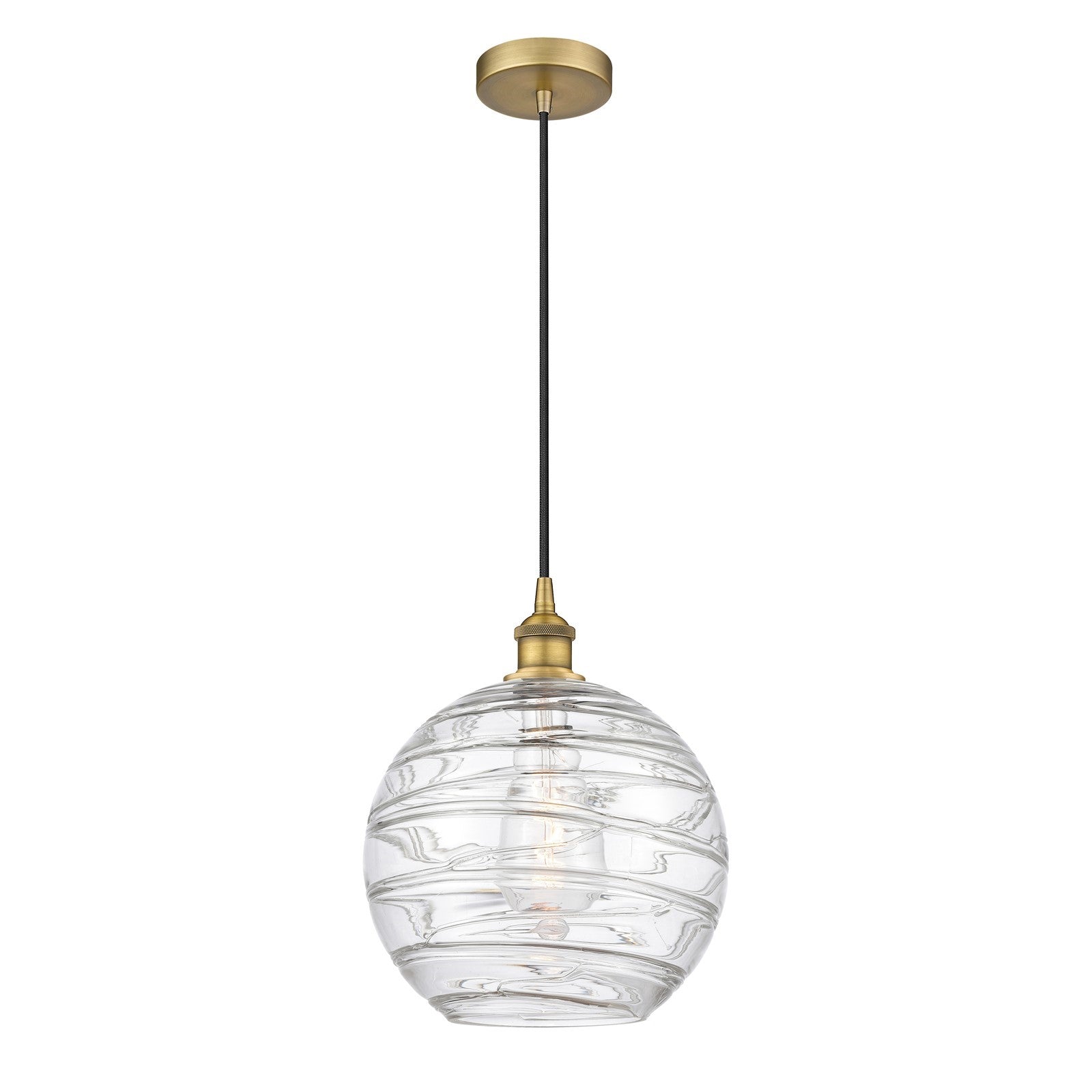 Innovations Athens Deco Swirl 12in 1-Light Mini Pendant | Industrial Brushed Brass and Clear Deco Swirl Glass | Kitchen | Model 616-1P-BB-G1213-12CL
