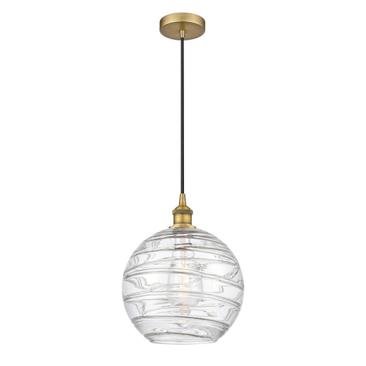 Innovations Athens Deco Swirl 12in 1-Light Mini Pendant | Industrial Brushed Brass and Clear Deco Swirl Glass | Kitchen | Model 616-1P-BB-G1213-12CL