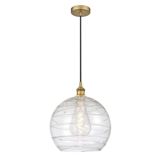 Innovations Athens Deco Swirl 14in 1-Light Mini Pendant | Industrial Brushed Brass and Clear Deco Swirl Glass | Kitchen | Model 616-1P-BB-G1213-14CL
