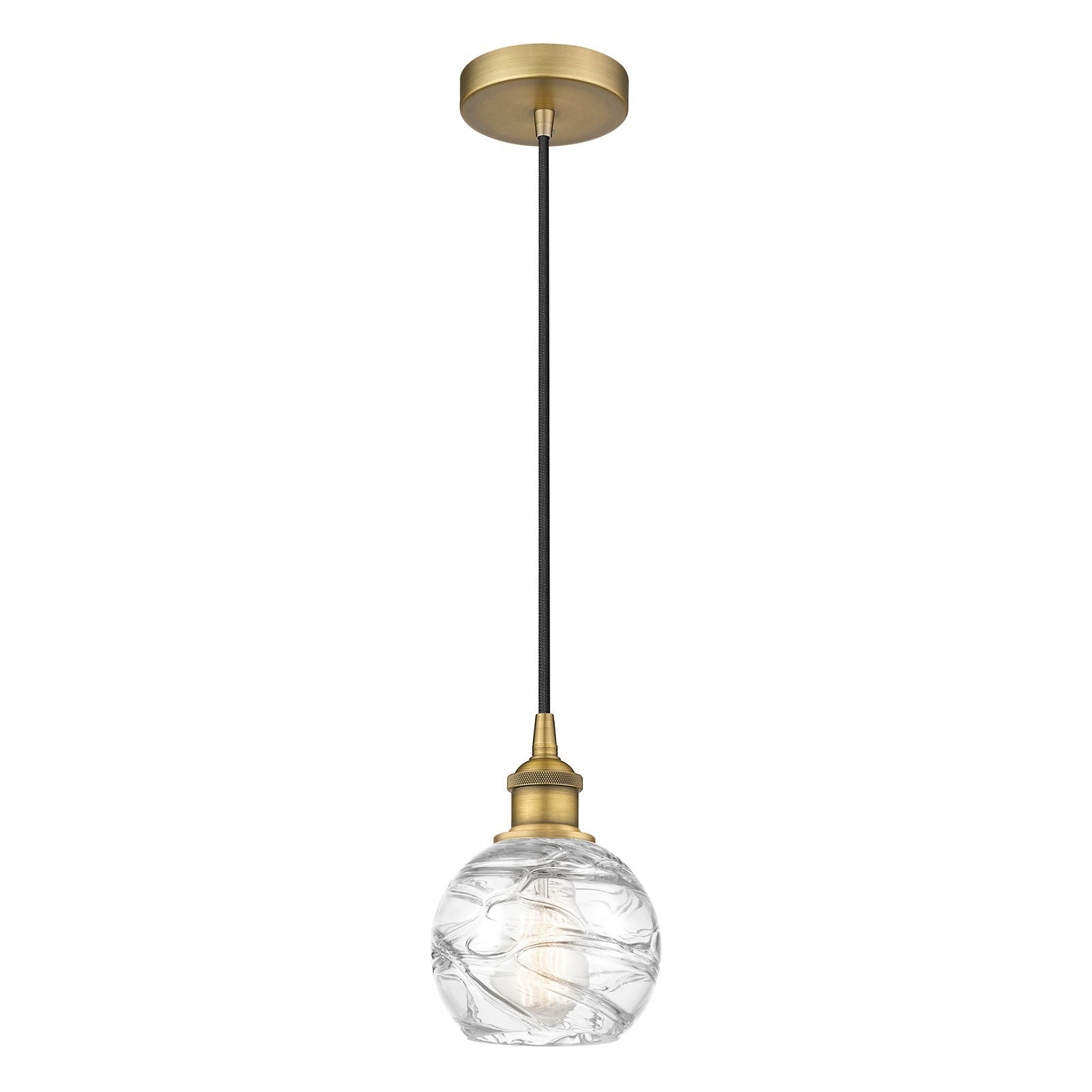 Innovations Athens Deco Swirl 6in 1-Light Mini Pendant | Industrial Brushed Brass Steel and Clear Deco Swirl Glass | Kitchen | Model 616-1P-BB-G1213-6CL