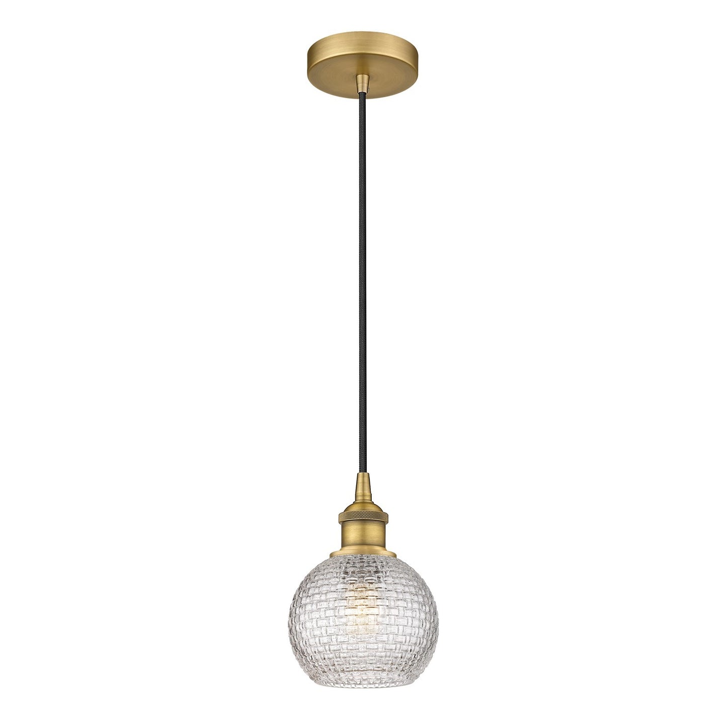 Innovations Athens 6in 1-Light Mini Pendant | Modern Farmhouse Brushed Brass and Clear Basket Weave Glass | Kitchen Island & | Model 616-1P-BB-G122C-6CL