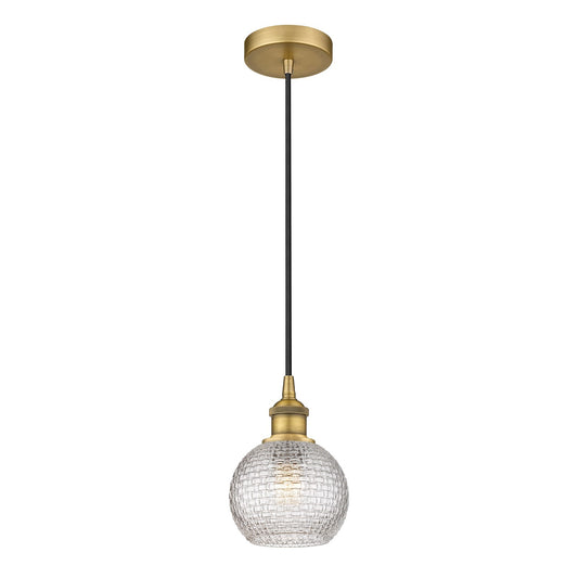Innovations Athens 6in 1-Light Mini Pendant | Modern Farmhouse Brushed Brass and Clear Basket Weave Glass | Kitchen Island & | Model 616-1P-BB-G122C-6CL