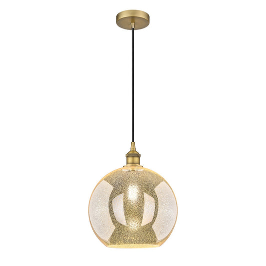 Innovations Athens 12in 1-Light Mini Pendant | Industrial Brushed Brass Steel and Mercury Glass | Kitchen Island & Dining Room | Model 616-1P-BB-G128-12