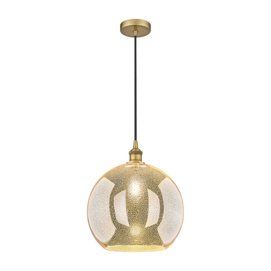 Innovations Athens 14in 1-Light Pendant | Industrial Brushed Brass and Mercury Glass | Kitchen Island & Dining Room | 13.75 x | Model 616-1P-BB-G128-14