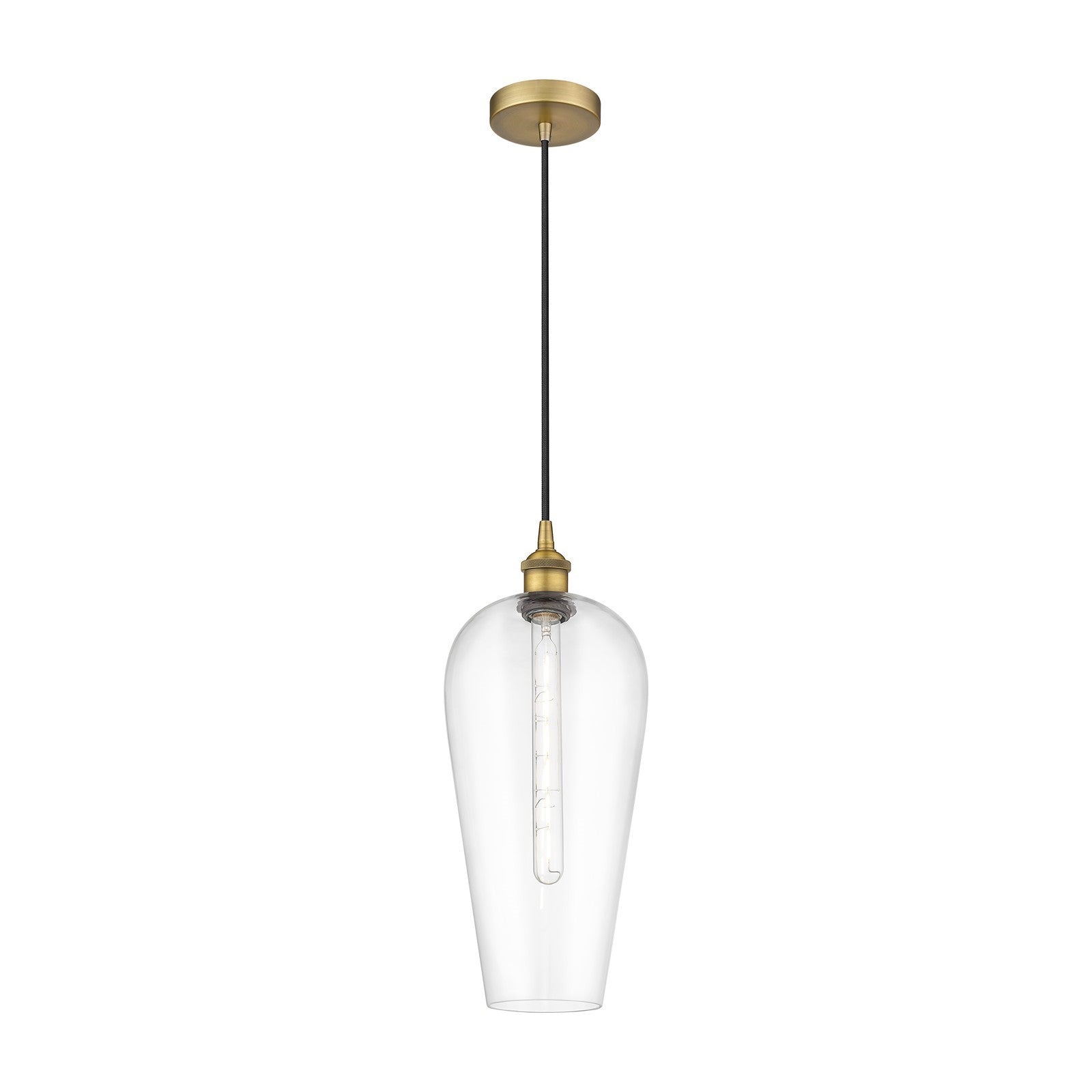Innovations Chelsea 8in 1-Light Mini Pendant | Industrial Brushed Brass Steel and Clear Glass | Kitchen Island & Dining Room | Model 616-1P-BB-G456-8CL