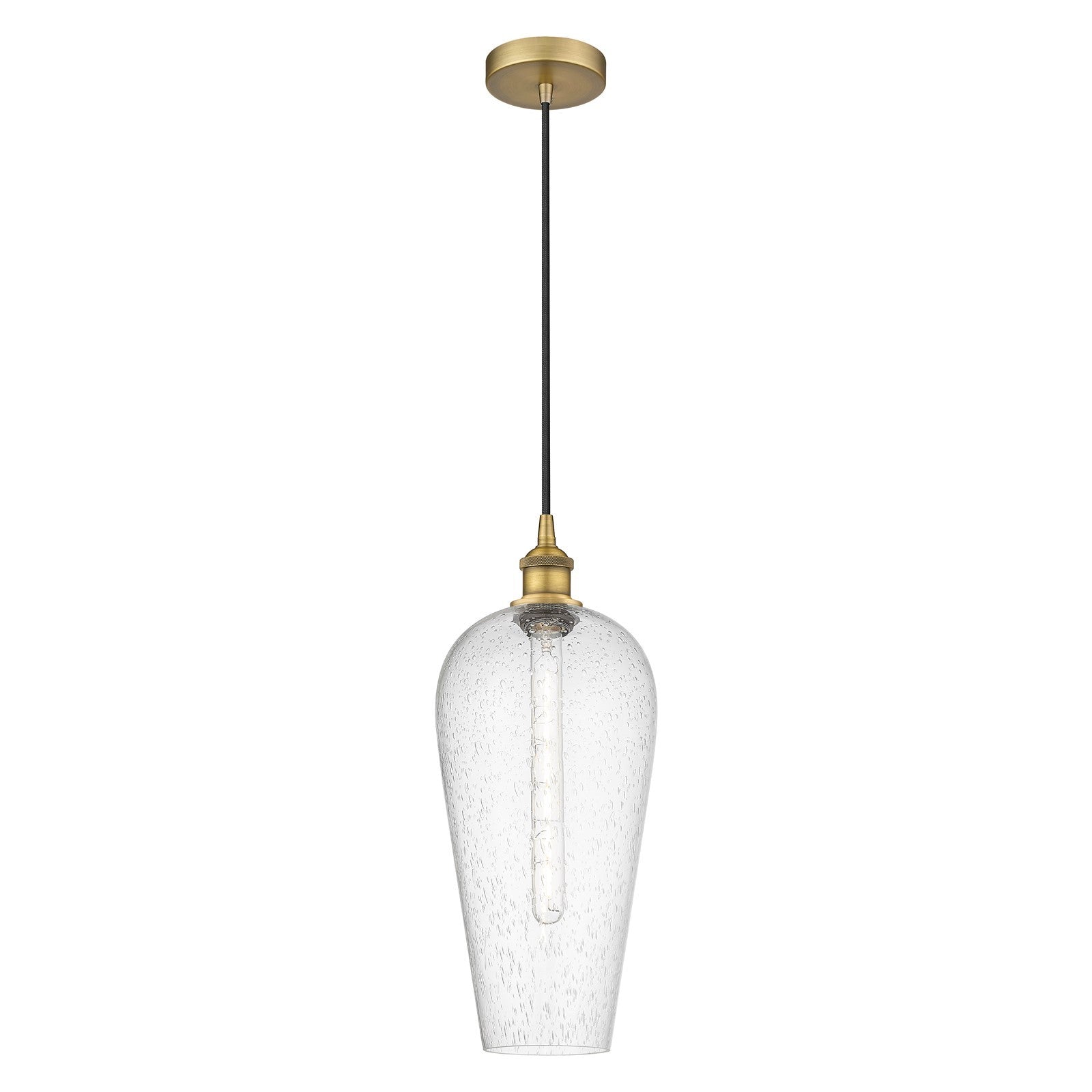 Innovations Chelsea 8in 1-Light Mini Pendant | Industrial Brushed Brass Steel and Seedy Glass | Kitchen Island & Dining Room | Model 616-1P-BB-G456-8SDY