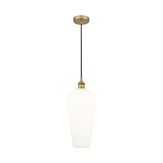 Innovations Chelsea 8in 1-Light Mini Pendant | Industrial Brushed Brass Steel and White Glass | Kitchen Island & Dining Room | Model 616-1P-BB-G456-8WH