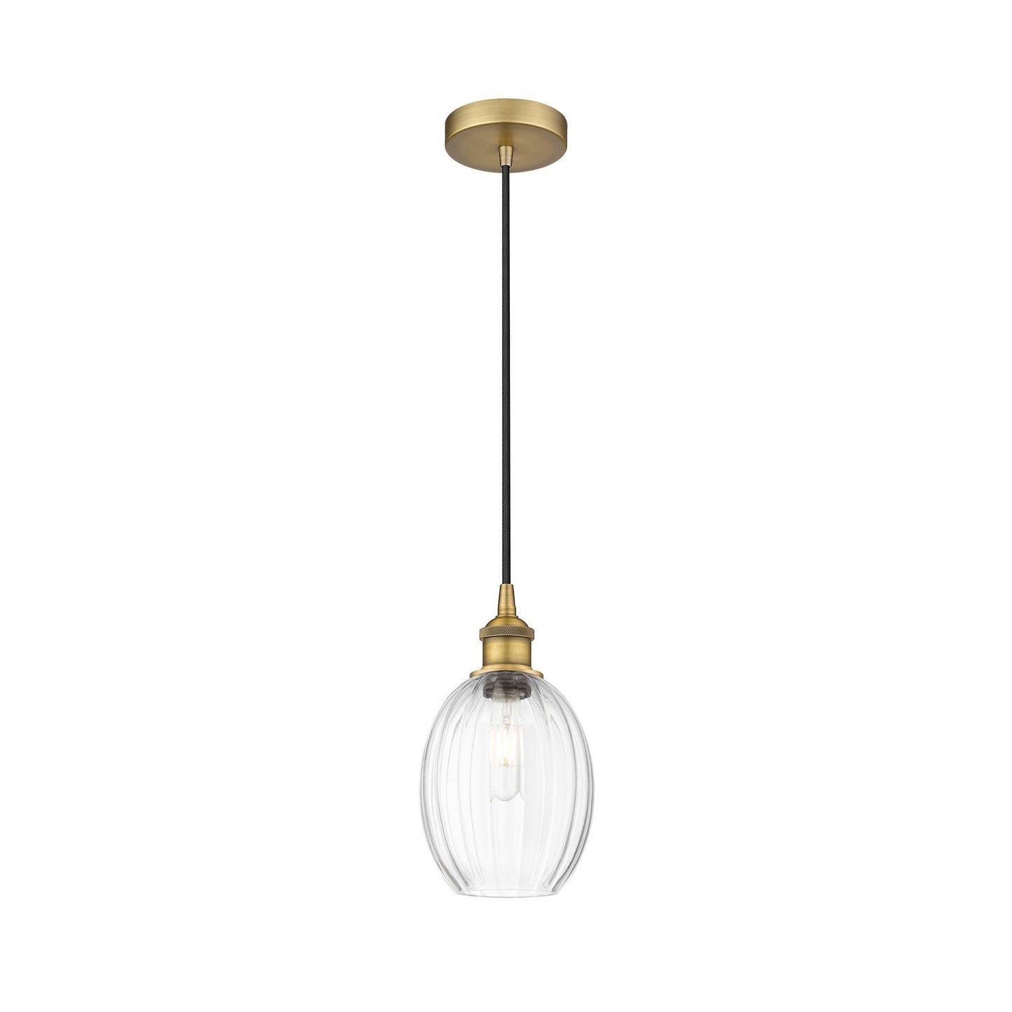 Innovations Preston Bulb 6.25in 1-Light Mini Pendant | Industrial Brushed Brass Steel and Clear Glass | Kitchen Island & Dining | Model 616-1P-BB-G459-6CL