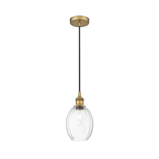 Innovations Preston Bulb 6.25in 1-Light Mini Pendant | Industrial Brushed Brass Steel and Clear Glass | Kitchen Island & Dining | Model 616-1P-BB-G459-6CL