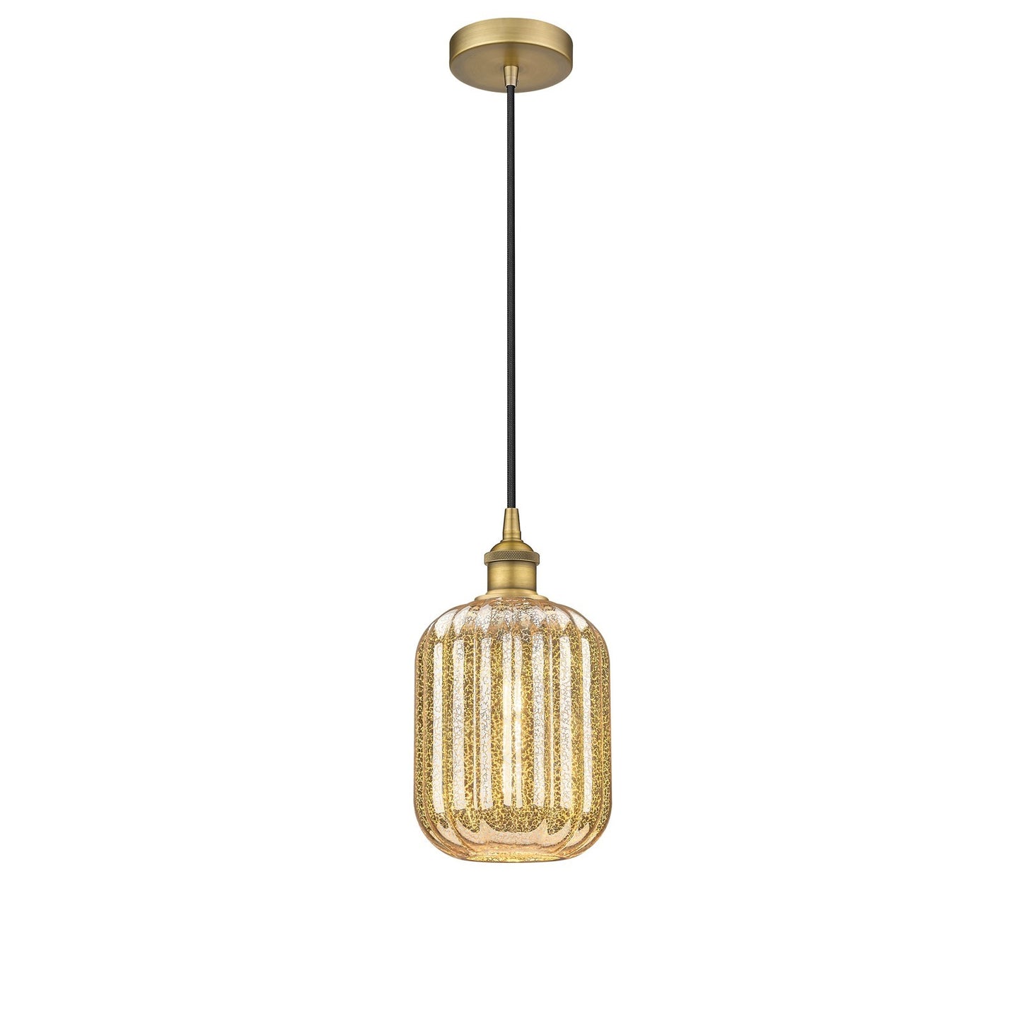 Innovations Preston Cylinder 6.75in 1-Light Mini Pendant | Industrial Brushed Brass and Mercury Glass | Kitchen Island & Dining | Model 616-1P-BB-G460-7ME