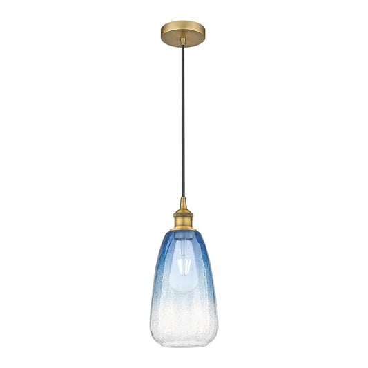 Innovations Brookhaven Almond 6in 1-Light Mini Pendant | Industrial Brushed Brass and Sapphire Blue Glass | Kitchen Island & | Model 616-1P-BB-G480-6SB