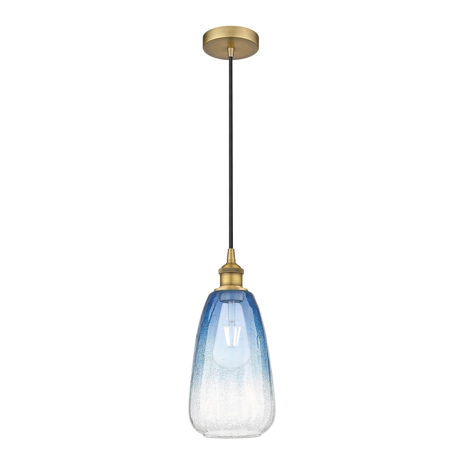 Innovations Brookhaven Almond 6in 1-Light Mini Pendant | Industrial Brushed Brass and Sapphire Blue Glass | Kitchen Island & | Model 616-1P-BB-G480-6SB