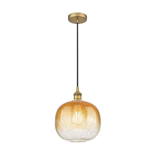 Innovations Brookhaven Sphere 10.5in 1-Light Mini Pendant | Industrial Brushed Brass and Amber Glass | Kitchen Island & Dining | Model 616-1P-BB-G481-10AM