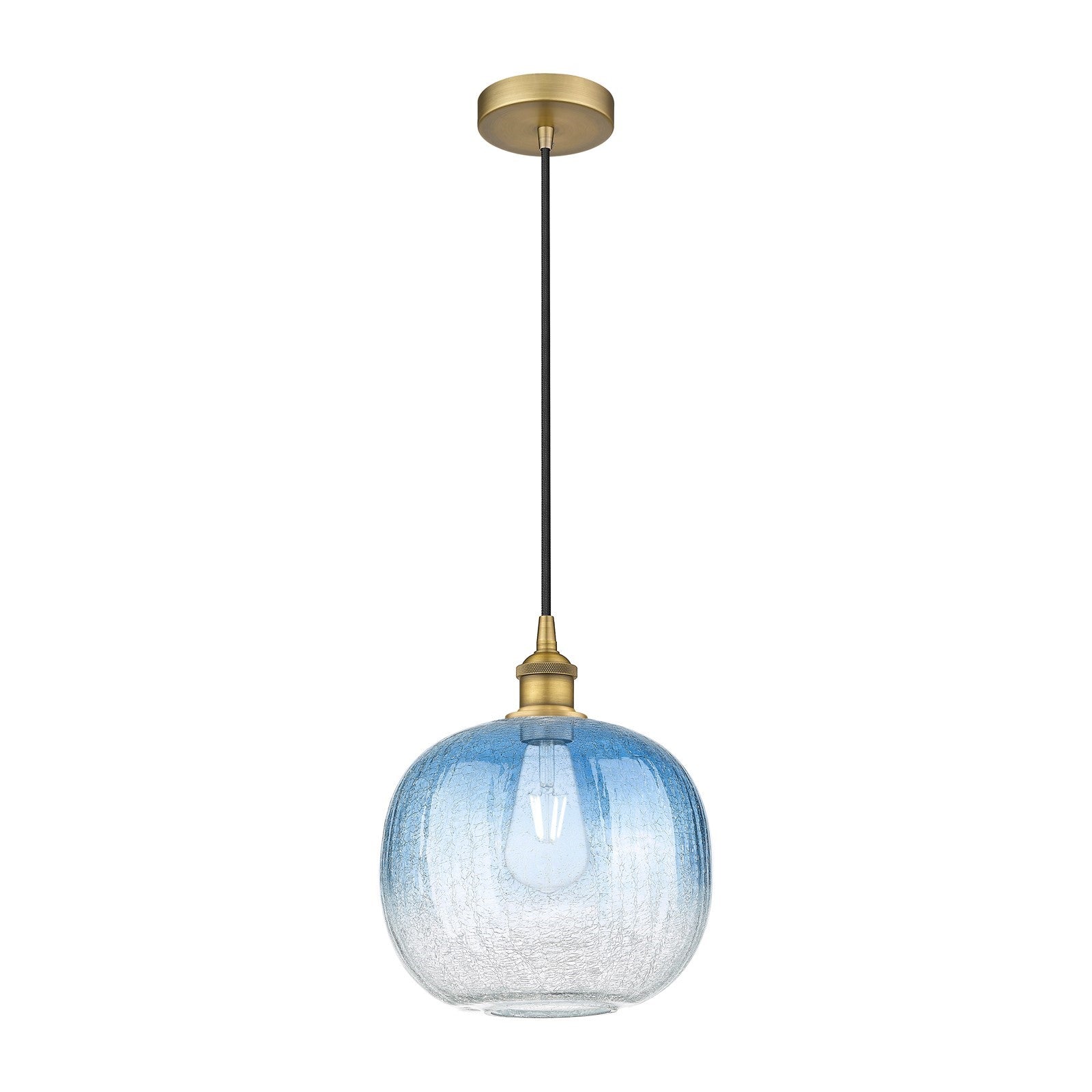 Innovations Brookhaven Sphere 10.5in 1-Light Mini Pendant | Industrial Brushed Brass and Sapphire Blue Glass | Kitchen Island | Model 616-1P-BB-G481-10SB
