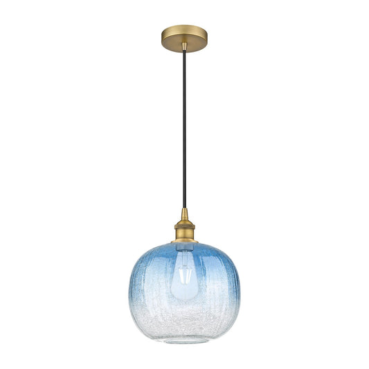 Innovations Brookhaven Sphere 10.5in 1-Light Mini Pendant | Industrial Brushed Brass and Sapphire Blue Glass | Kitchen Island | Model 616-1P-BB-G481-10SB