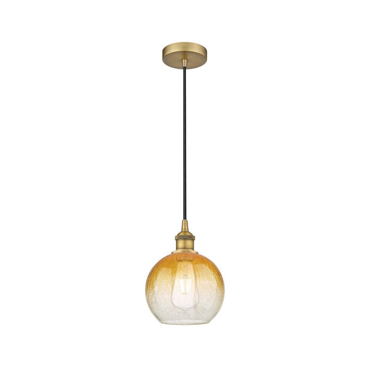 Innovations Brookhaven Globe 8in 1-Light Mini Pendant | Industrial Brushed Brass Steel and Amber Glass | Kitchen Island & | Model 616-1P-BB-G483-8AM