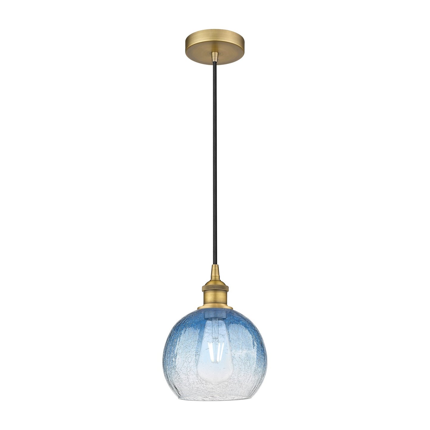 Innovations Brookhaven Globe 8in 1-Light Mini Pendant | Industrial Brushed Brass and Sapphire Blue Glass | Kitchen Island & | Model 616-1P-BB-G483-8SB