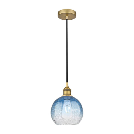 Innovations Brookhaven Globe 8in 1-Light Mini Pendant | Industrial Brushed Brass and Sapphire Blue Glass | Kitchen Island & | Model 616-1P-BB-G483-8SB