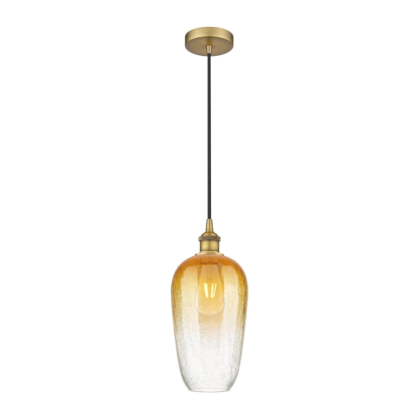 Innovations Brookhaven Flute 7in 1-Light Mini Pendant | Industrial Brushed Brass Steel and Amber Glass | Kitchen Island & | Model 616-1P-BB-G484-7AM