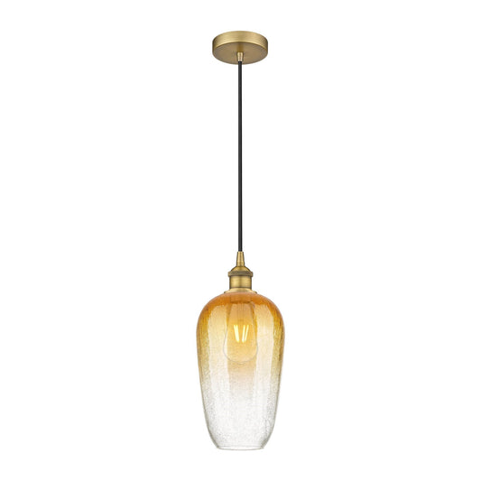 Innovations Brookhaven Flute 7in 1-Light Mini Pendant | Industrial Brushed Brass Steel and Amber Glass | Kitchen Island & | Model 616-1P-BB-G484-7AM