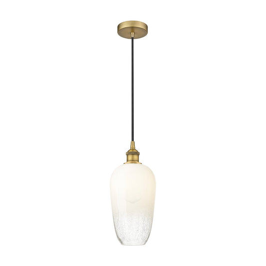 Innovations Brookhaven Flute 7in 1-Light Mini Pendant | Industrial Brushed Brass and Opal Glass | Kitchen Island & Dining Room | Model 616-1P-BB-G484-7OP