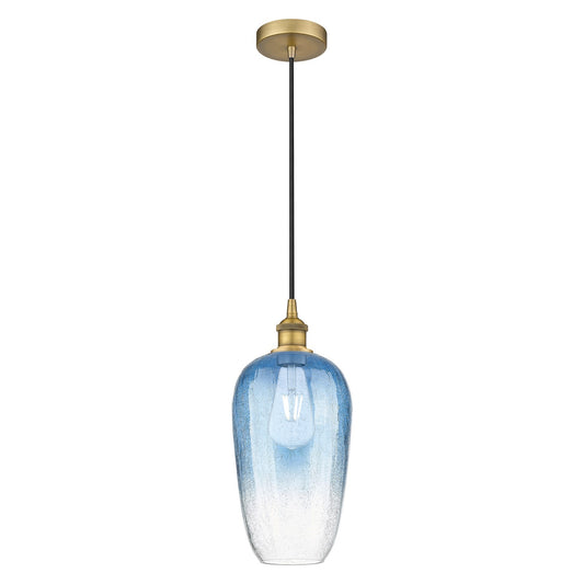 Innovations Brookhaven Flute 7in 1-Light Mini Pendant | Industrial Brushed Brass and Sapphire Blue Glass | Kitchen Island & | Model 616-1P-BB-G484-7SB
