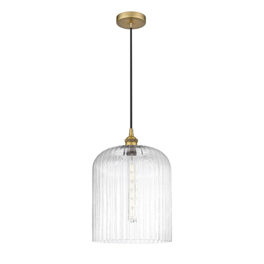 Innovations Bridal Veil 5in 1-Light Mini Pendant | Art Nouveau Brushed Brass Steel and Clear Ribbed Glass | Kitchen Island & | Model 616-1P-BB-G559-12CL