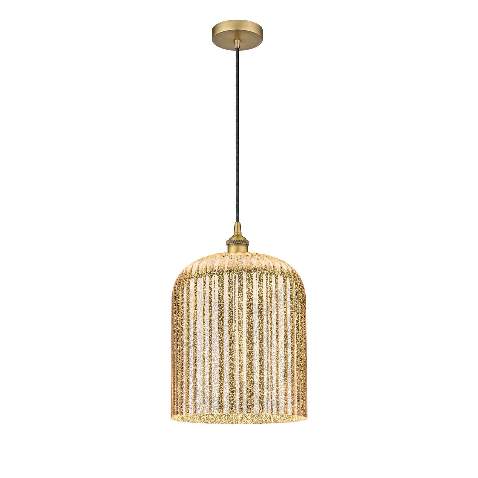 Innovations Bridal Veil 5in 1-Light Mini Pendant | Art Nouveau Brushed Brass Steel and Mercury Ribbed Glass | Kitchen Island & | Model 616-1P-BB-G559-12ME