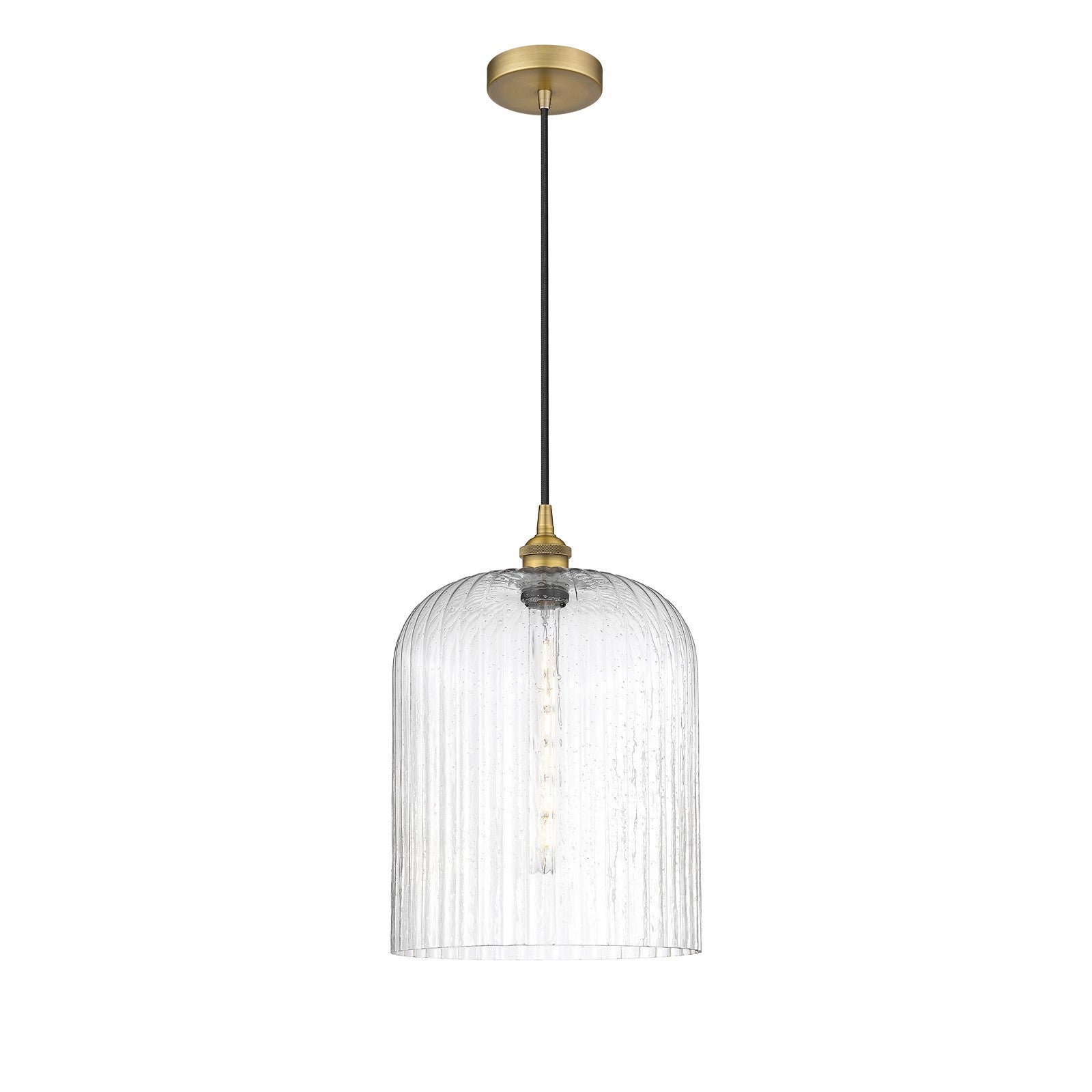 Innovations Bridal Veil 5in 1-Light Mini Pendant | Art Nouveau Brushed Brass Steel and Seedy Ribbed Glass | Kitchen Island & | Model 616-1P-BB-G559-12SDY