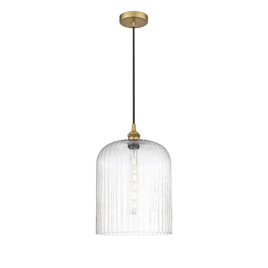 Innovations Bridal Veil 5in 1-Light Mini Pendant | Art Nouveau Brushed Brass Steel and Seedy Ribbed Glass | Kitchen Island & | Model 616-1P-BB-G559-12SDY