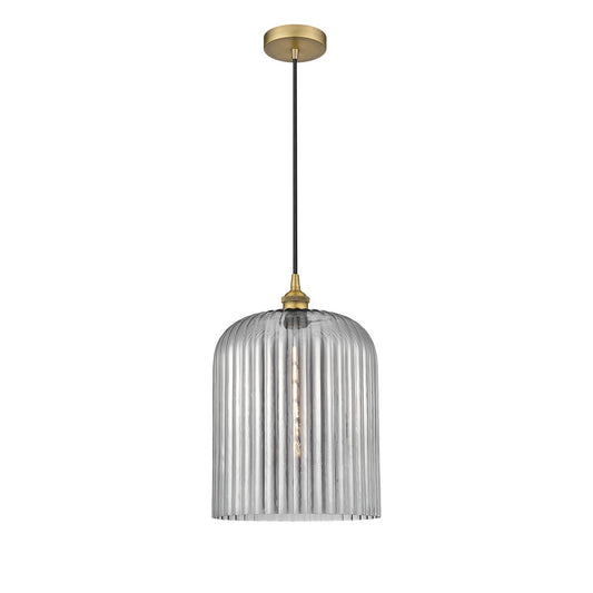Innovations Bridal Veil 5in 1-Light Mini Pendant | Art Nouveau Brushed Brass and Light Smoke Ribbed Glass | Kitchen Island & | Model 616-1P-BB-G559-12SM