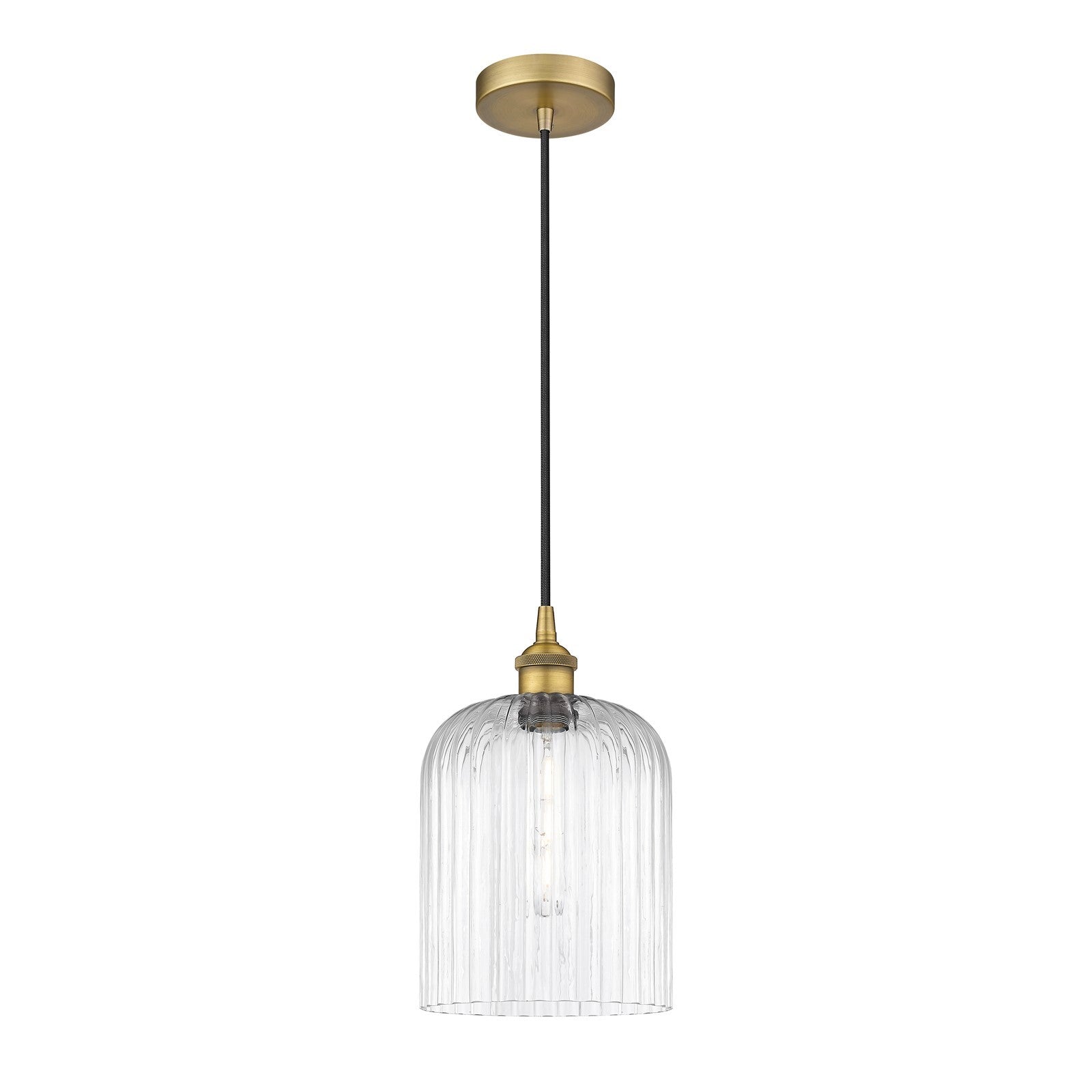Innovations Bridal Veil 5in 1-Light Mini Pendant | Art Nouveau Brushed Brass and Clear Ribbed Glass | Kitchen Island & Dining | Model 616-1P-BB-G559-8CL
